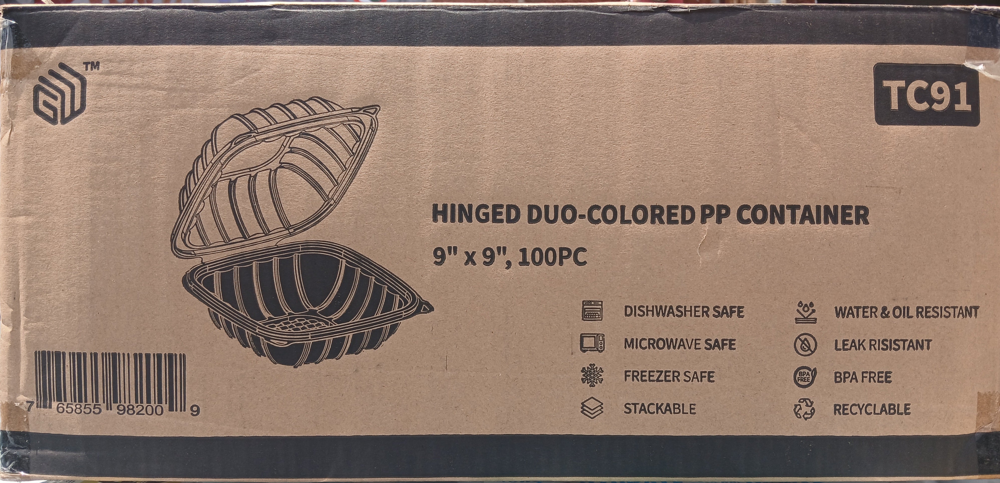 Hinged Duo-Colored PP container 9 x 9