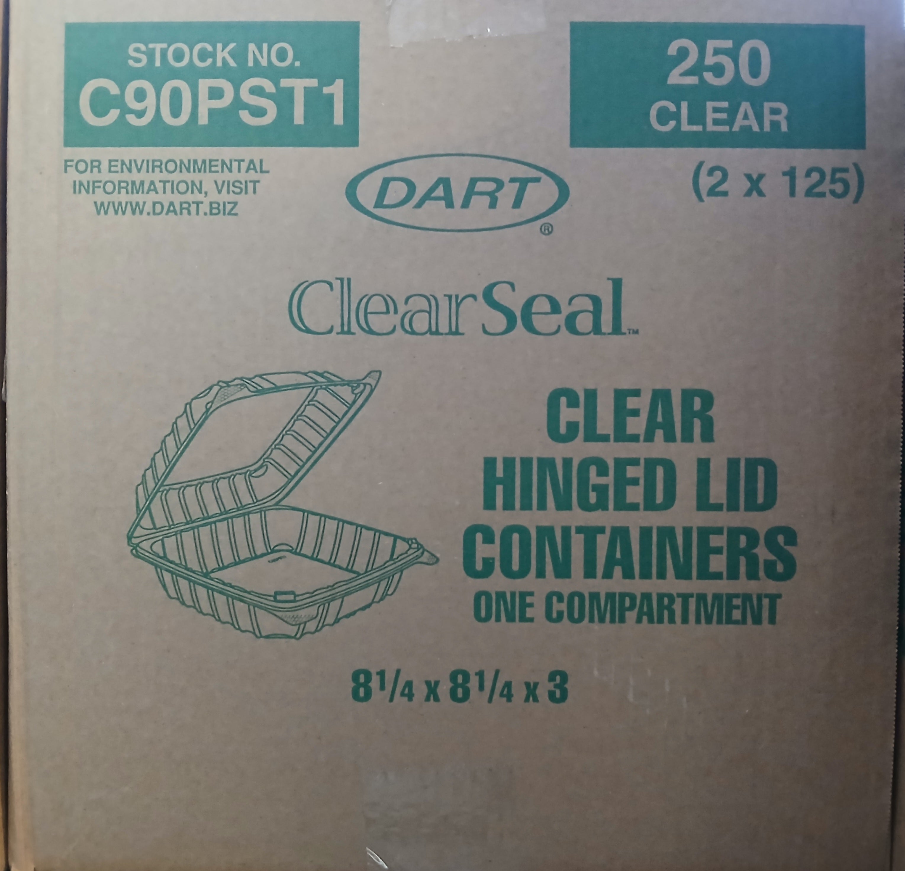 Clear Seal 8 1/4" x 8 1/4" x 3" Hinged Lid Plastic Container - 250