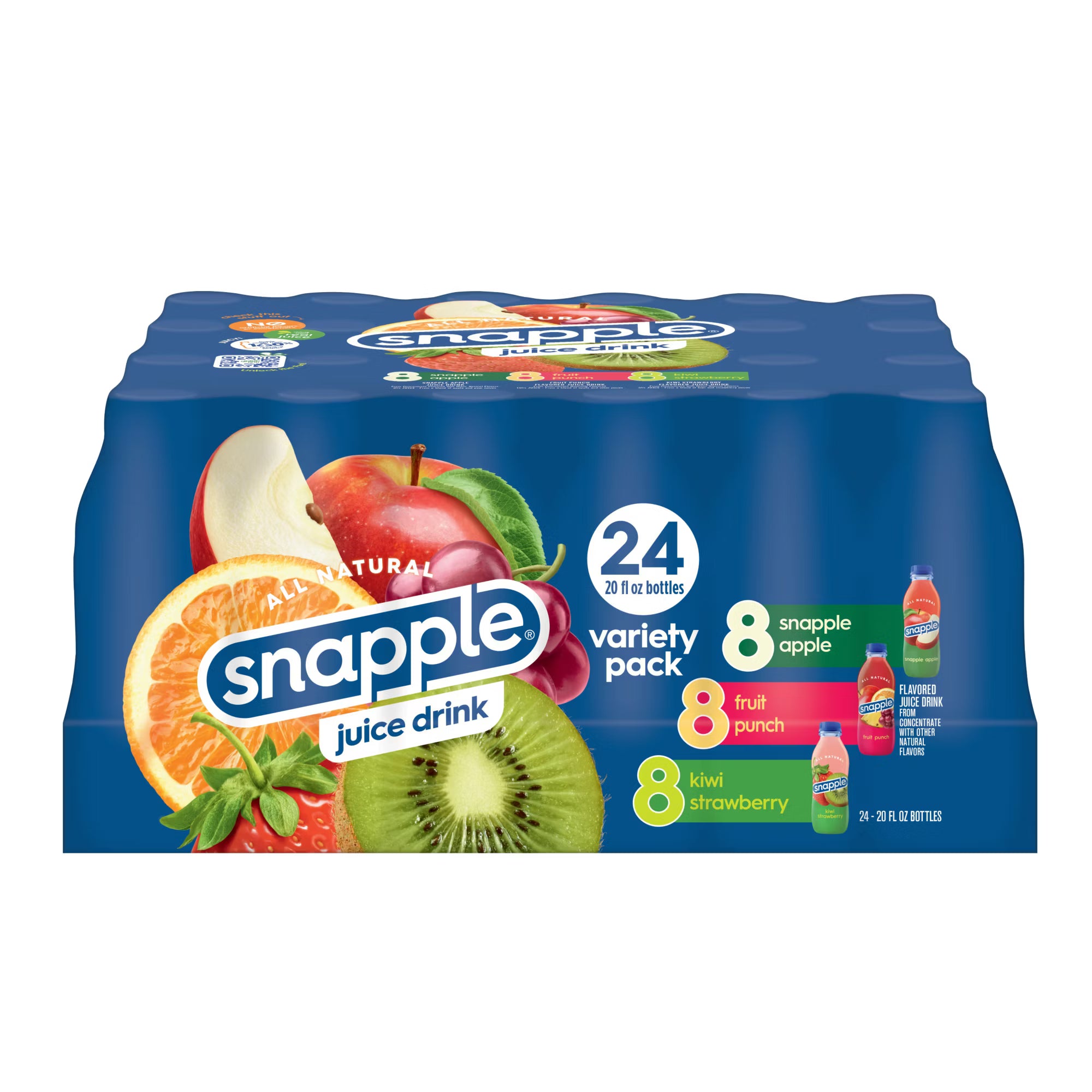 Snapple - Variety Juice 20 oz x 24 (Apple, Fruit Punch and Kiwi)