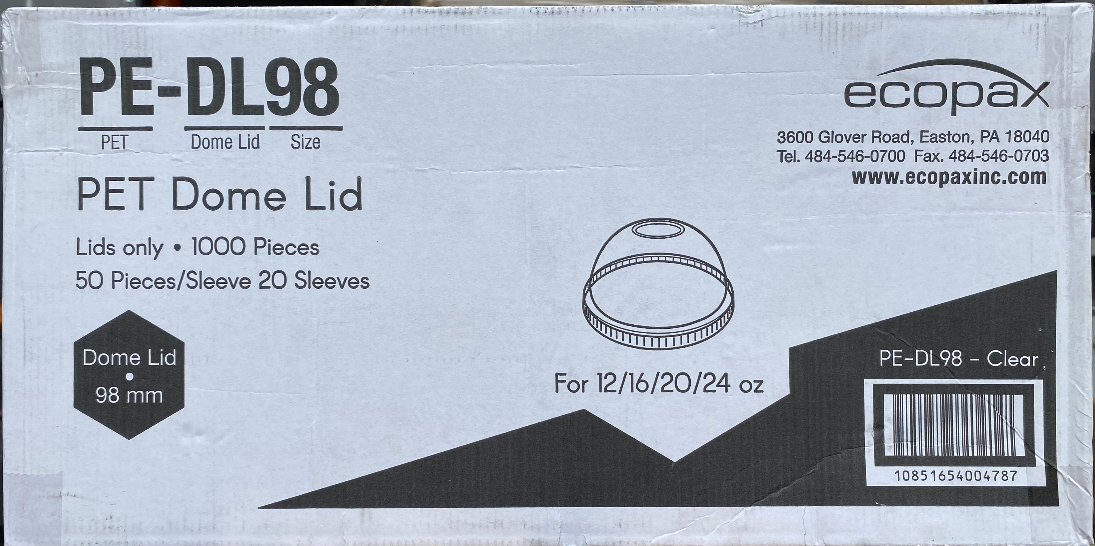 PET Clear Dome Lid (for 12/16/20/24 oz) 1000 Pieces Ecopax