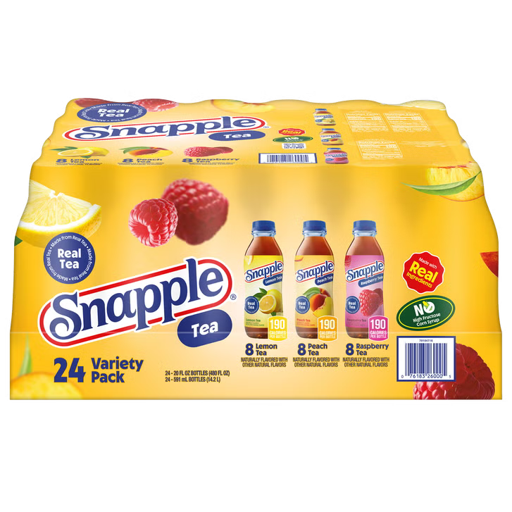 Snapple variety 24 pack 8-lemon tea-8-peach tea-8-raspberry