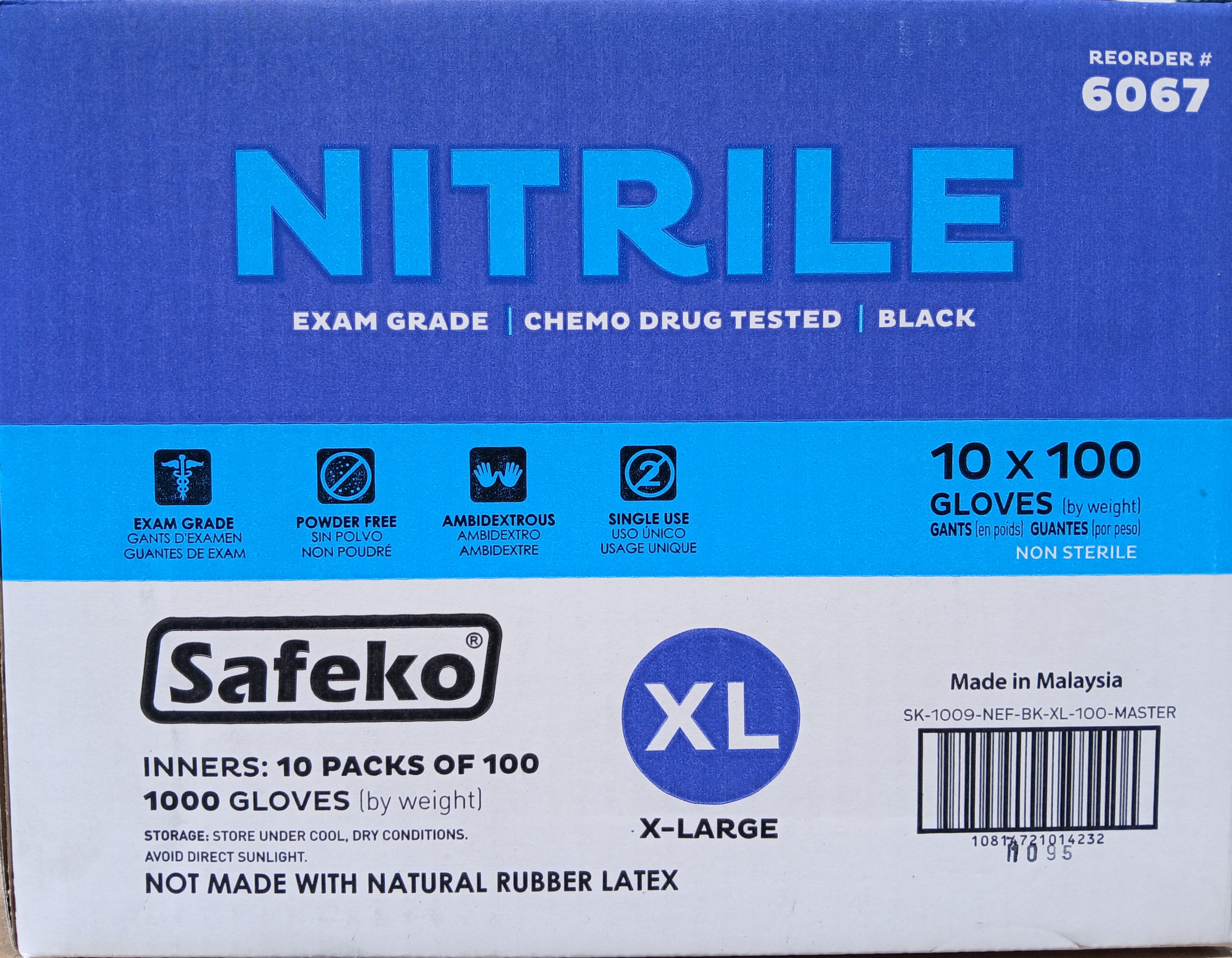Black Nitrile Gloves – 1000 Count - X-LARGE (Powder Free)