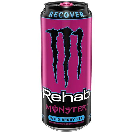 Monster Energy Rehab Energy Drink Wild Berry Tea, 16 oz Cans, 24 Pack