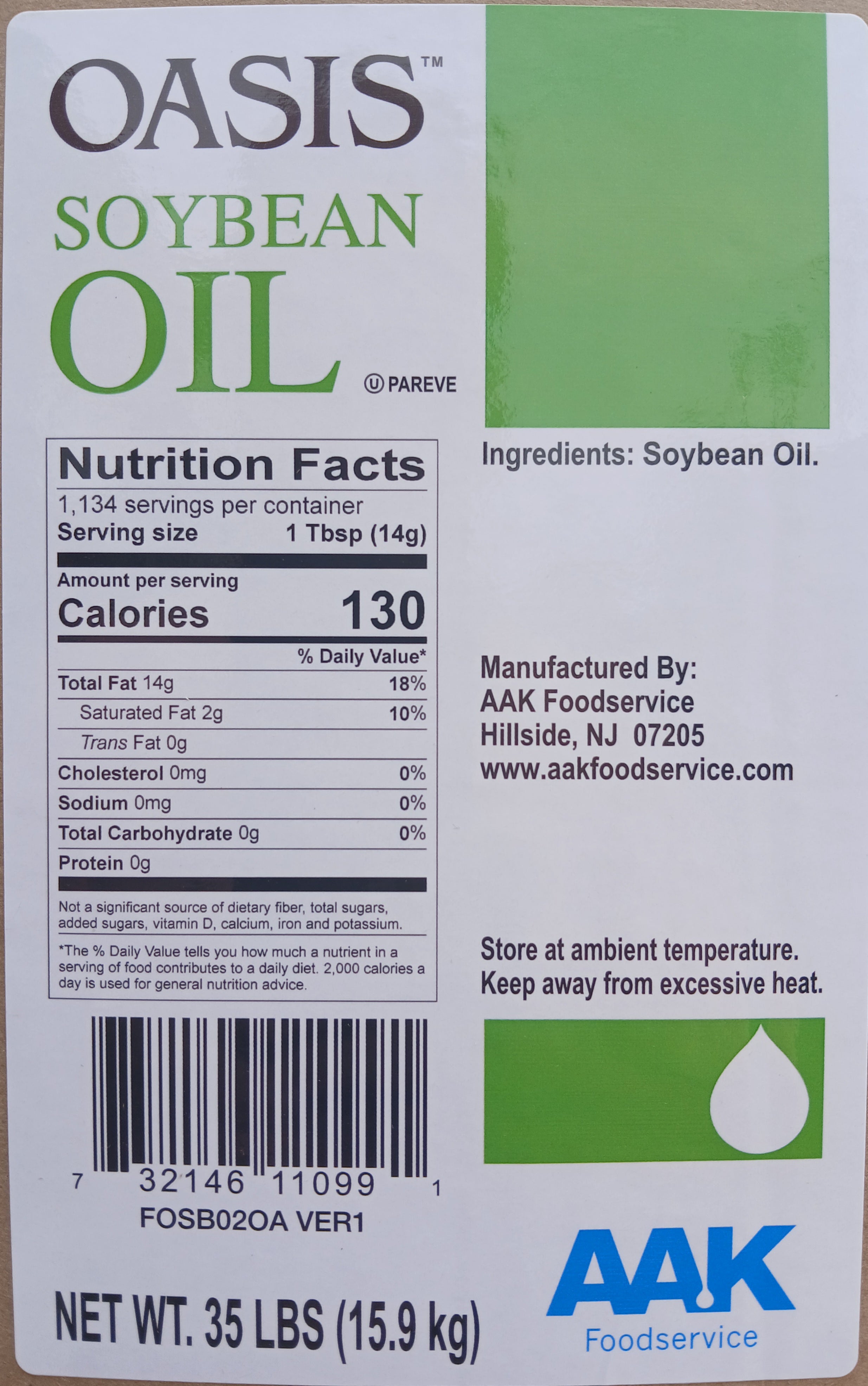 Oil Soybean (Vegetable Oil) 35 LB Oasis