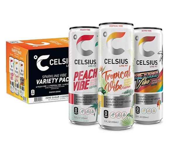 Celsius Variety Cans 1 x 18 (Peach, Tropical, Retro)